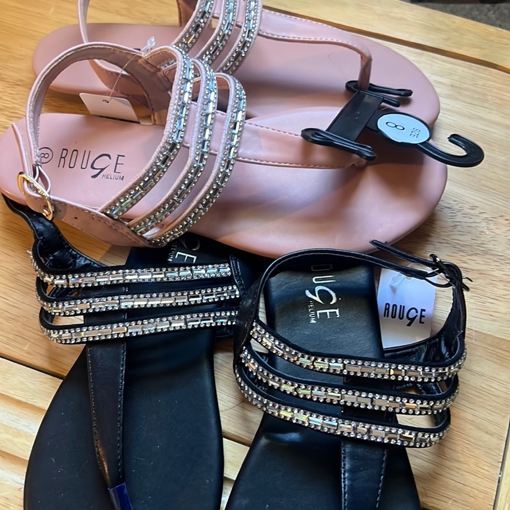 New sandals two pairs Rhinestone pink and black 8 and 8.5